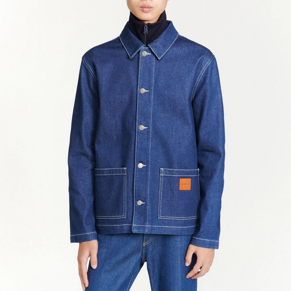 Sandro Unisex Dark Wash Worker Denim Gorpcore Utility Jacket